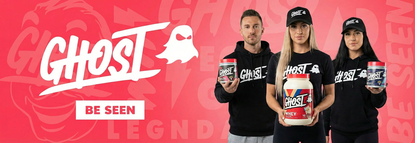 Shop Ghost health supplements at Nutristar, featuring Ghost Whey and Legend with bold branding.
