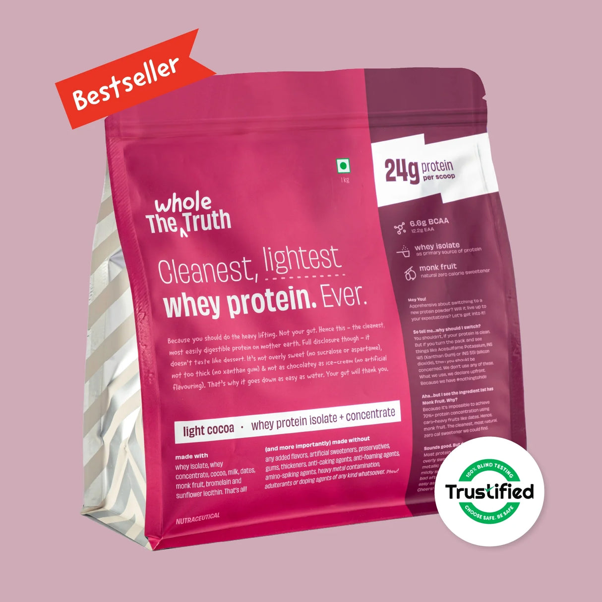 The Whole Truth 24g Whey Protein Concentrate - 1 Kg (Pack of 2)