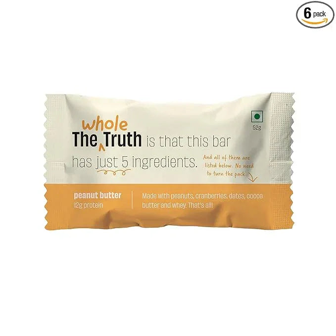 The Whole Truth - Protein Bars | Pack of 6 x 52g each | No Added Sugar | No Preservatives | No Artificial Sweeteners