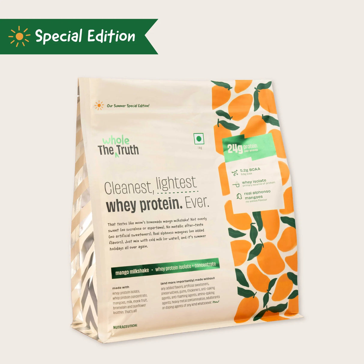 The Whole Truth 24g Whey Protein Concentrate - 1 Kg (Pack of 2)