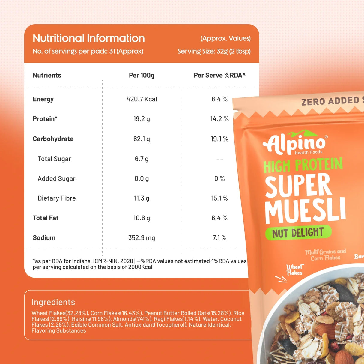 Alpino Super Muesli (Whole Grain Breakfast Cereal) - 750 gm