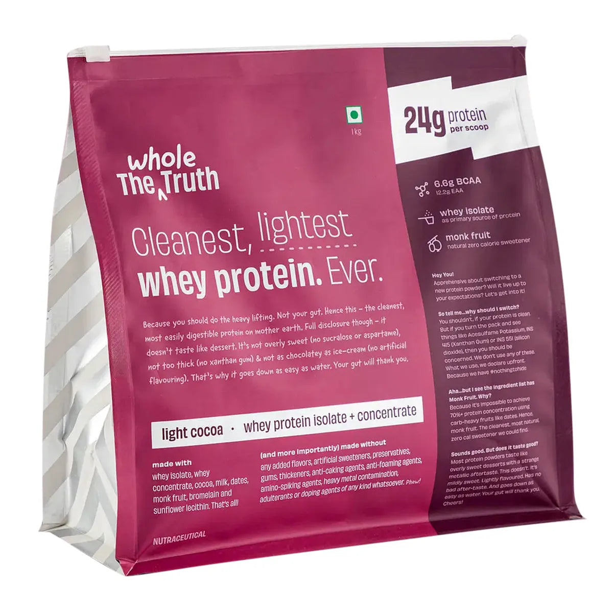 The Whole Truth 24g Whey Protein Concentrate - 1 Kg (Pack of 2)