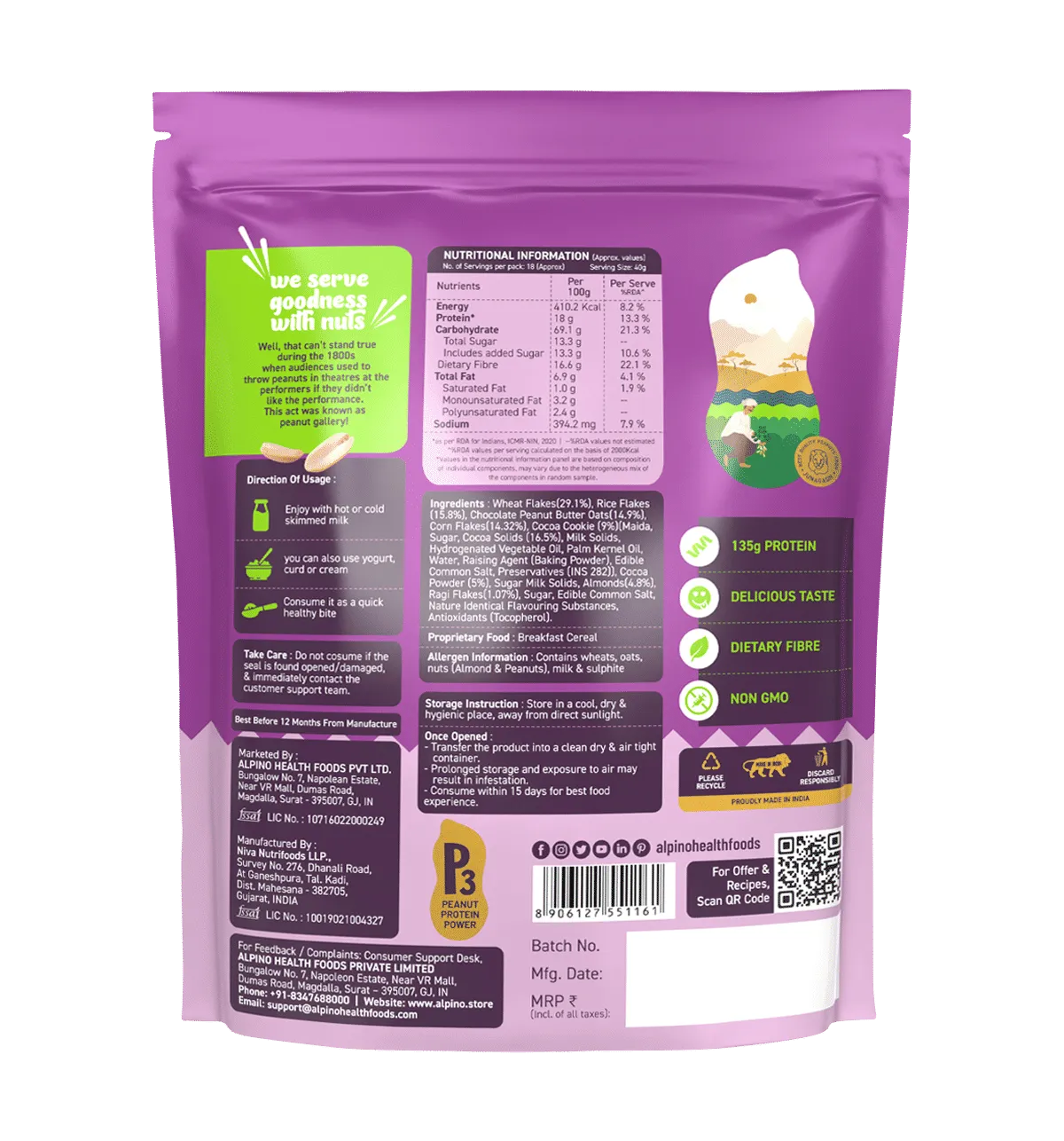 Alpino Protein Rich Super Muesli (Whole Grain Breakfast Cereal) - 750 gm