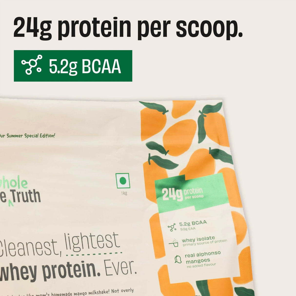 The Whole Truth 24g Whey Protein Concentrate - 1 Kg (Pack of 2)
