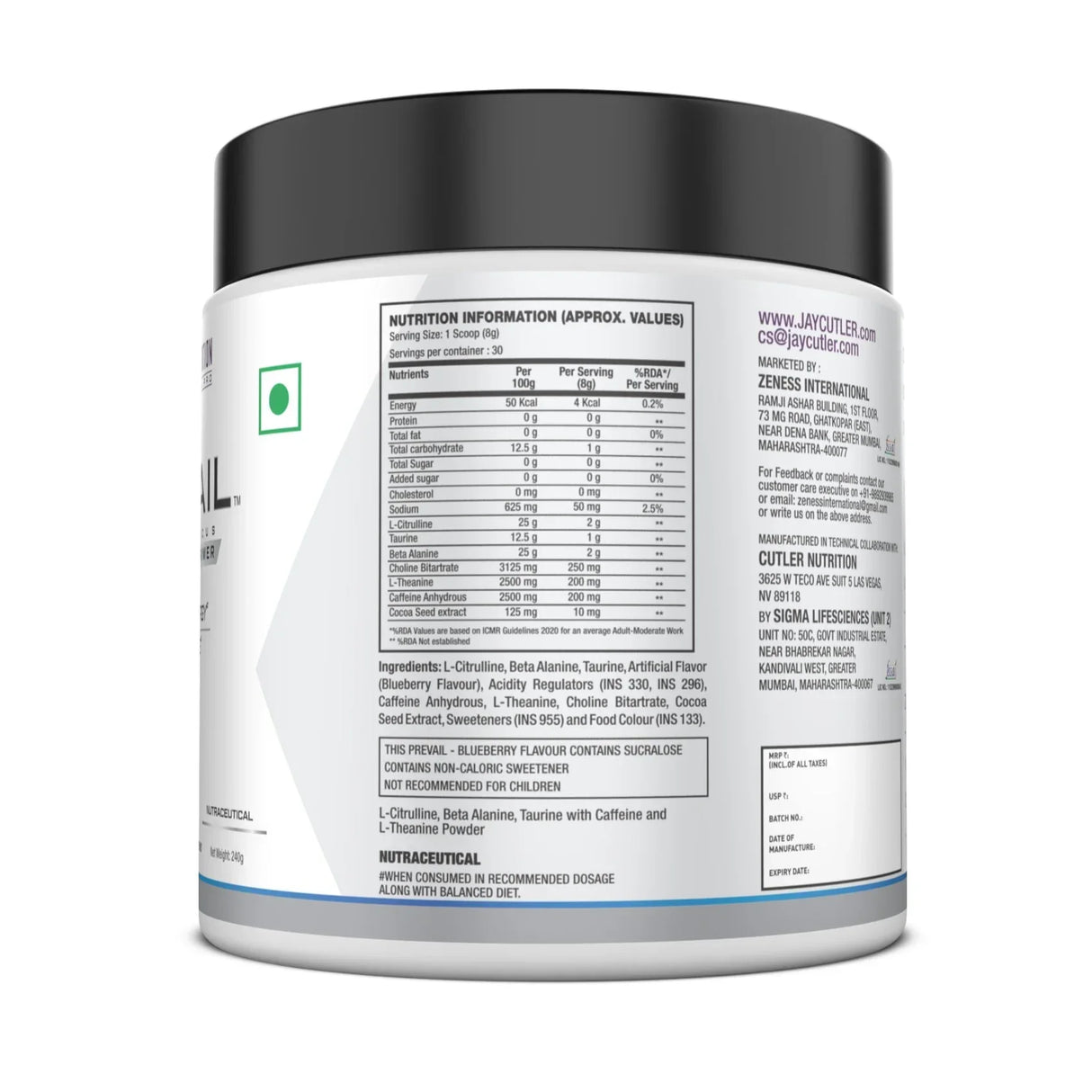 Cutler Nutrition Prevail Pre Workout- 30 Servings