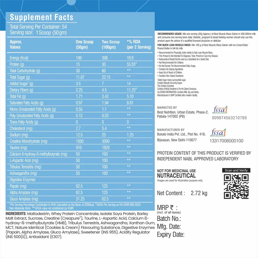 Best Nutrition Advanced Muscle Mass Gainer 6 Lbs