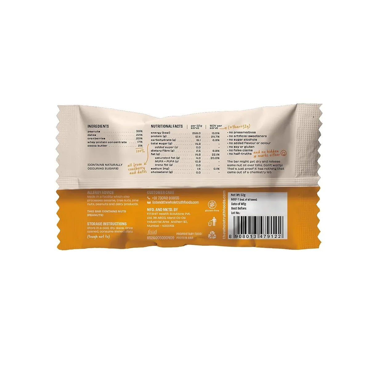 The Whole Truth - Protein Bars | Pack of 6 x 52g each | No Added Sugar | No Preservatives | No Artificial Sweeteners