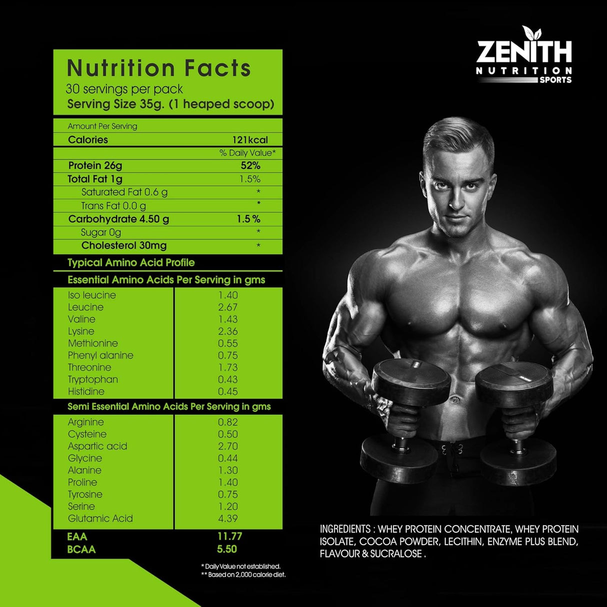 Zenith Nutrition Whey Protein with Enzymes for Digestion | 26g protein 1 Kg