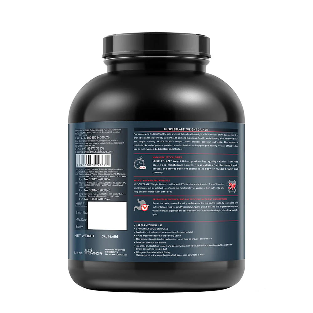 MuscleBlaze Weight Gainer with Added Digezyme, 6.6 Lbs