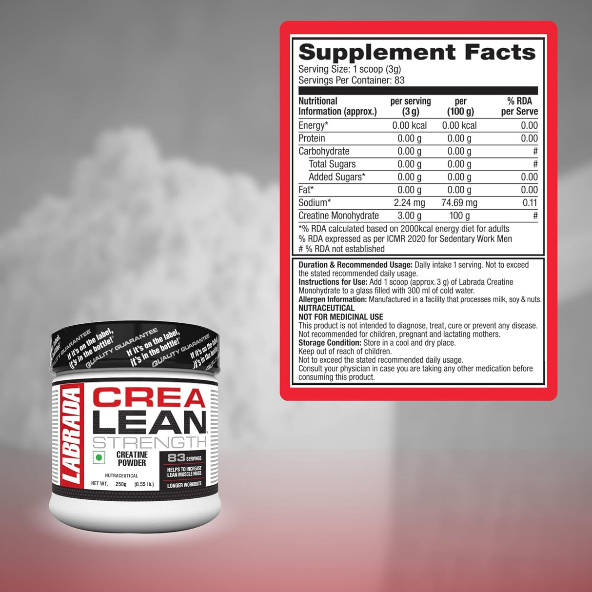 Labrada Crealean 3g Creatine Monohydrate, 83 Servings