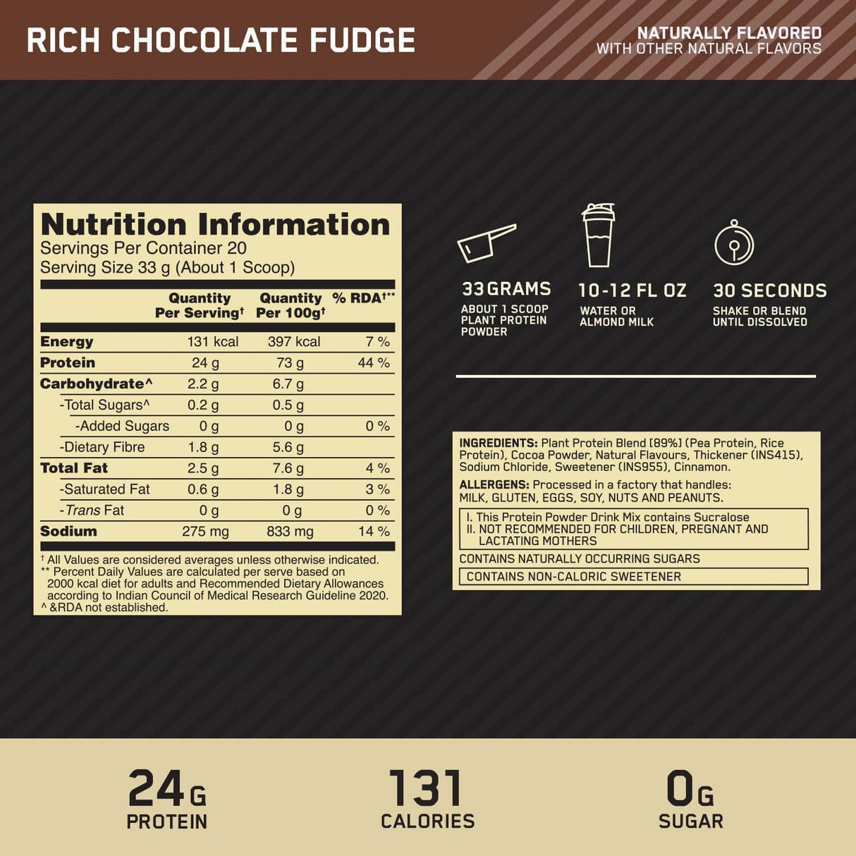 Optimum Nutrition (ON) Gold Standard 100% Plant Protein -20 Servings