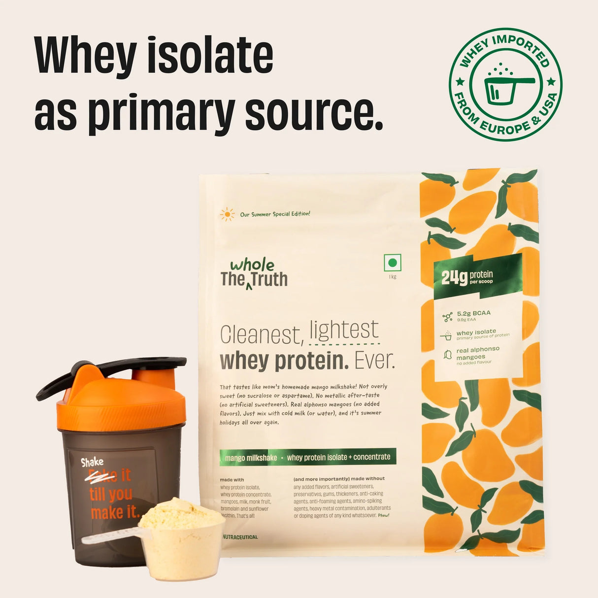 The Whole Truth 24g Whey Protein Concentrate - 1 Kg (Pack of 2)