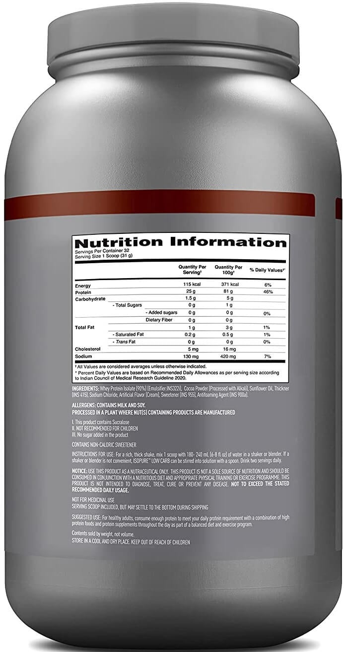 Isopure Low Carb 100% Whey Protein Isolate -2.2 Lbs ( 1 kg )
