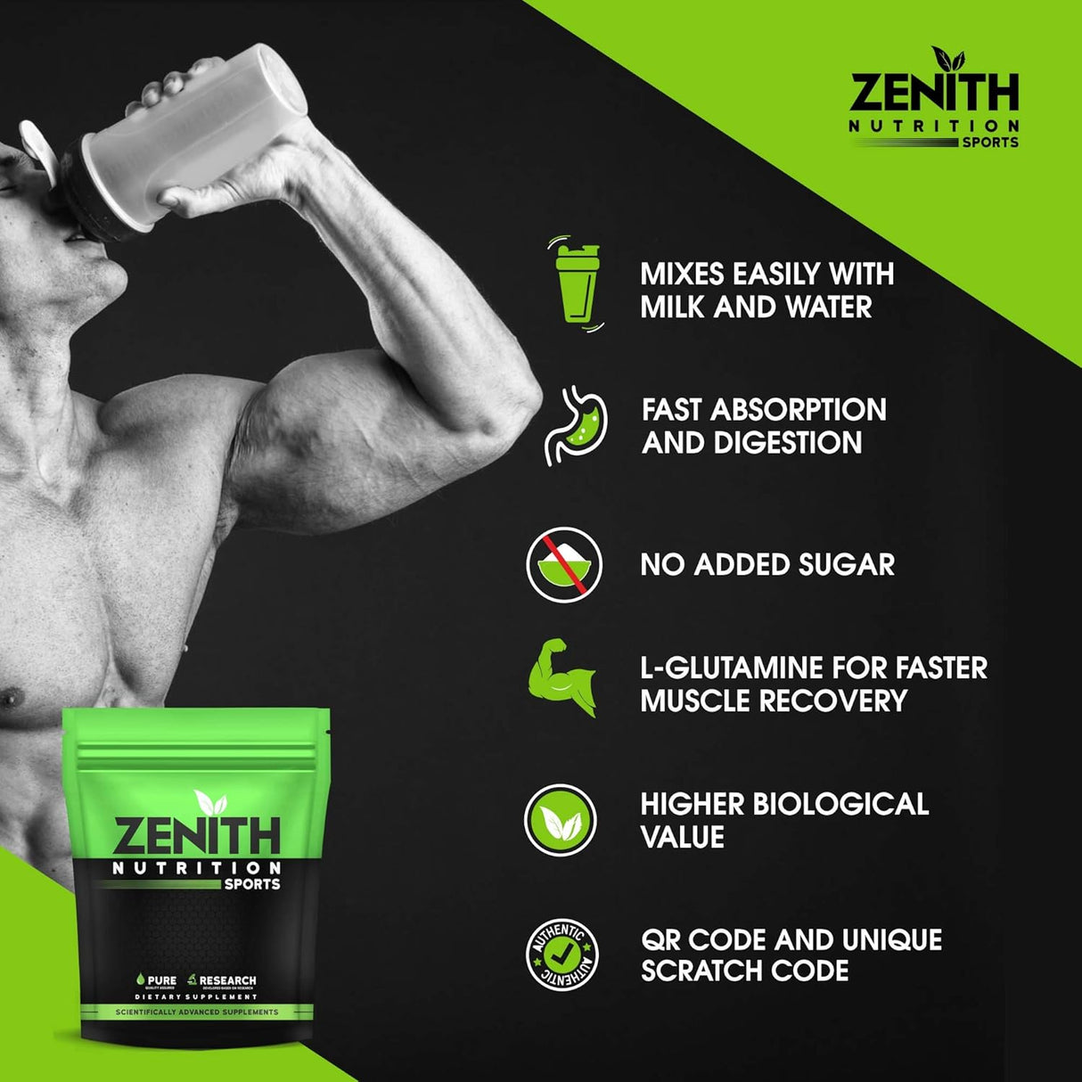 Zenith Nutrition Whey Protein with Enzymes for Digestion | 26g protein 1 Kg