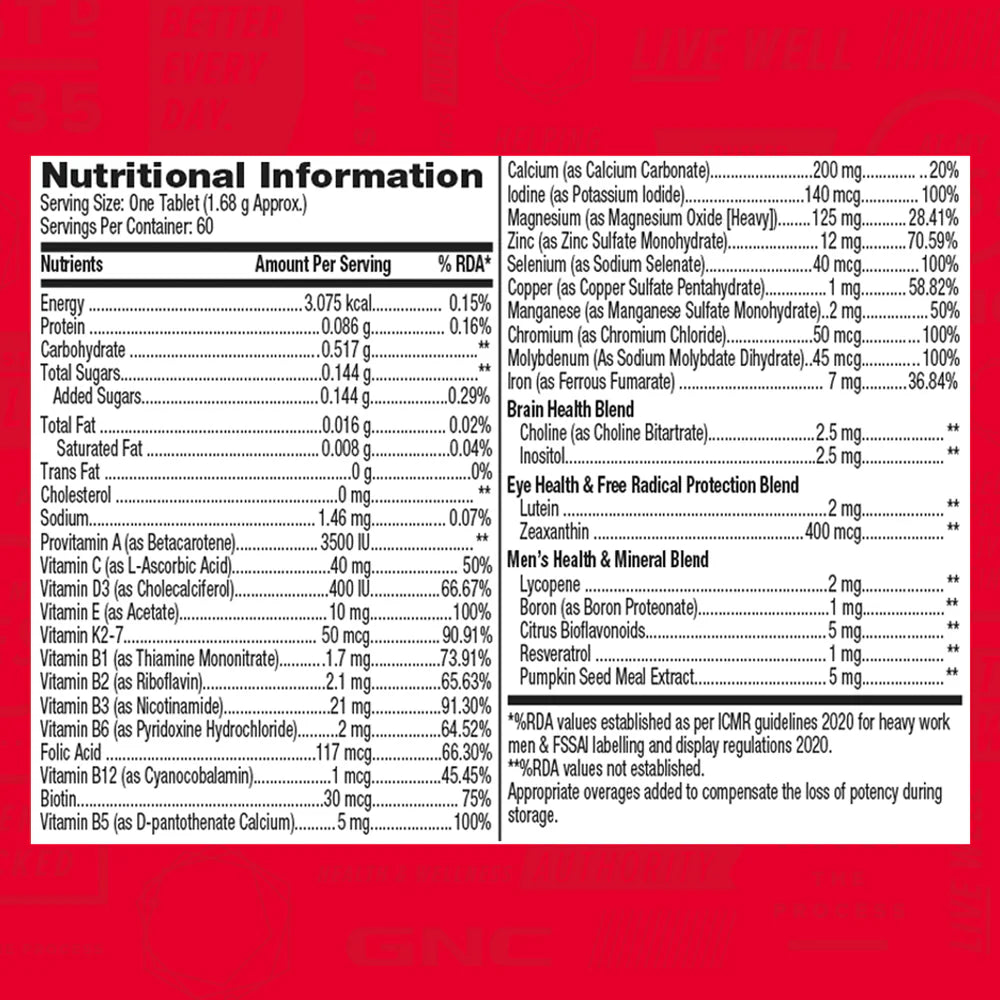 GNC Mega Men One Daily Multivitamin, 60 Tablets