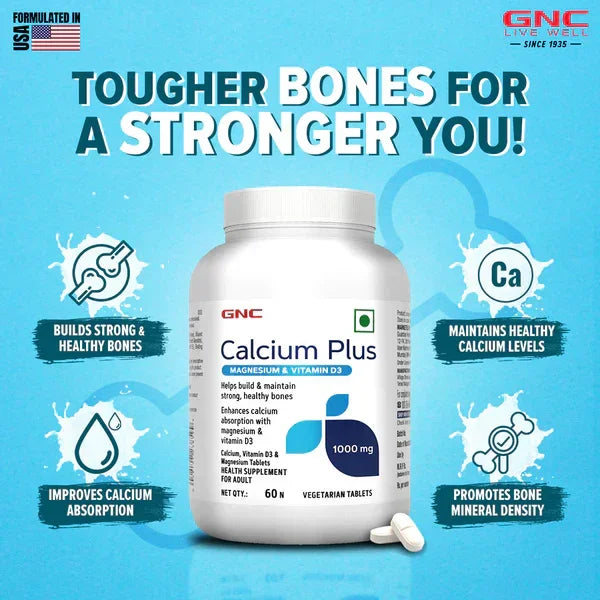 GNC Calcium Plus 1000 mg with Magnesium and Vitamin D3 - 60 Tablets
