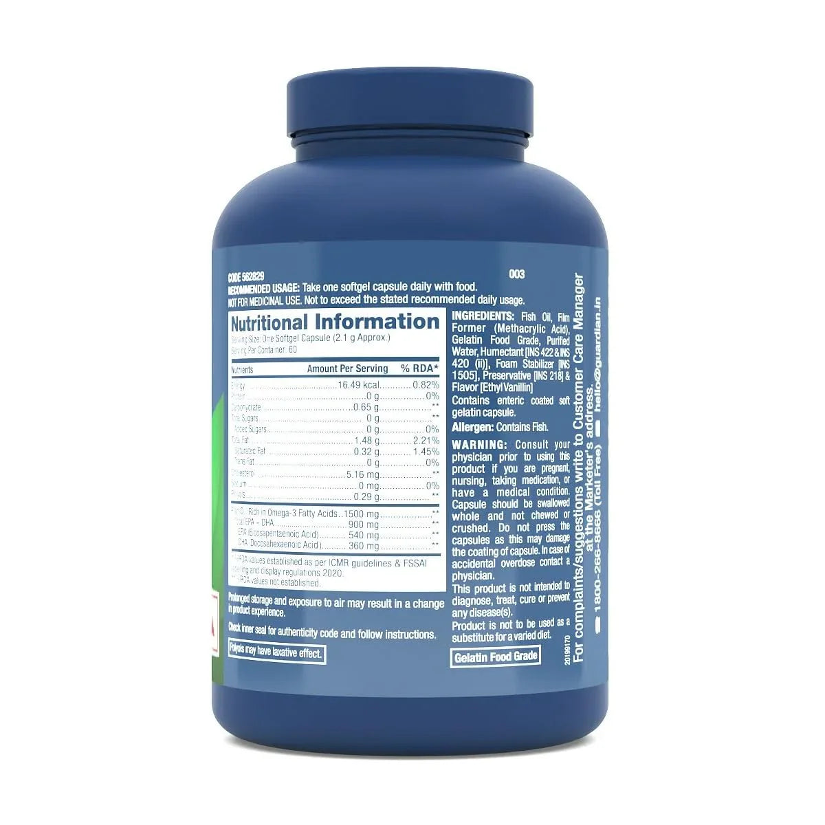 GNC Triple Strength Fish Oil - 1500 mg Fish Oil with 900 mg of highly absorbable EPA/DHA Omega-3 - 60 Softgels