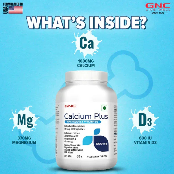 GNC Calcium Plus 1000 mg with Magnesium and Vitamin D3 - 60 Tablets