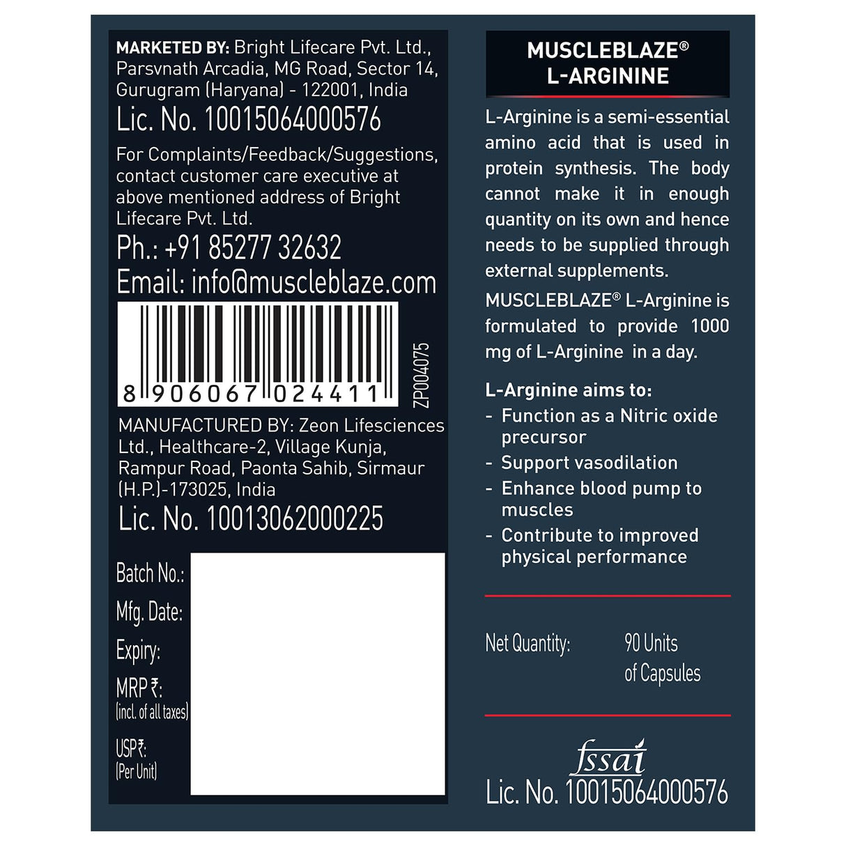 MuscleBlaze L-Arginine, 90 Capsules