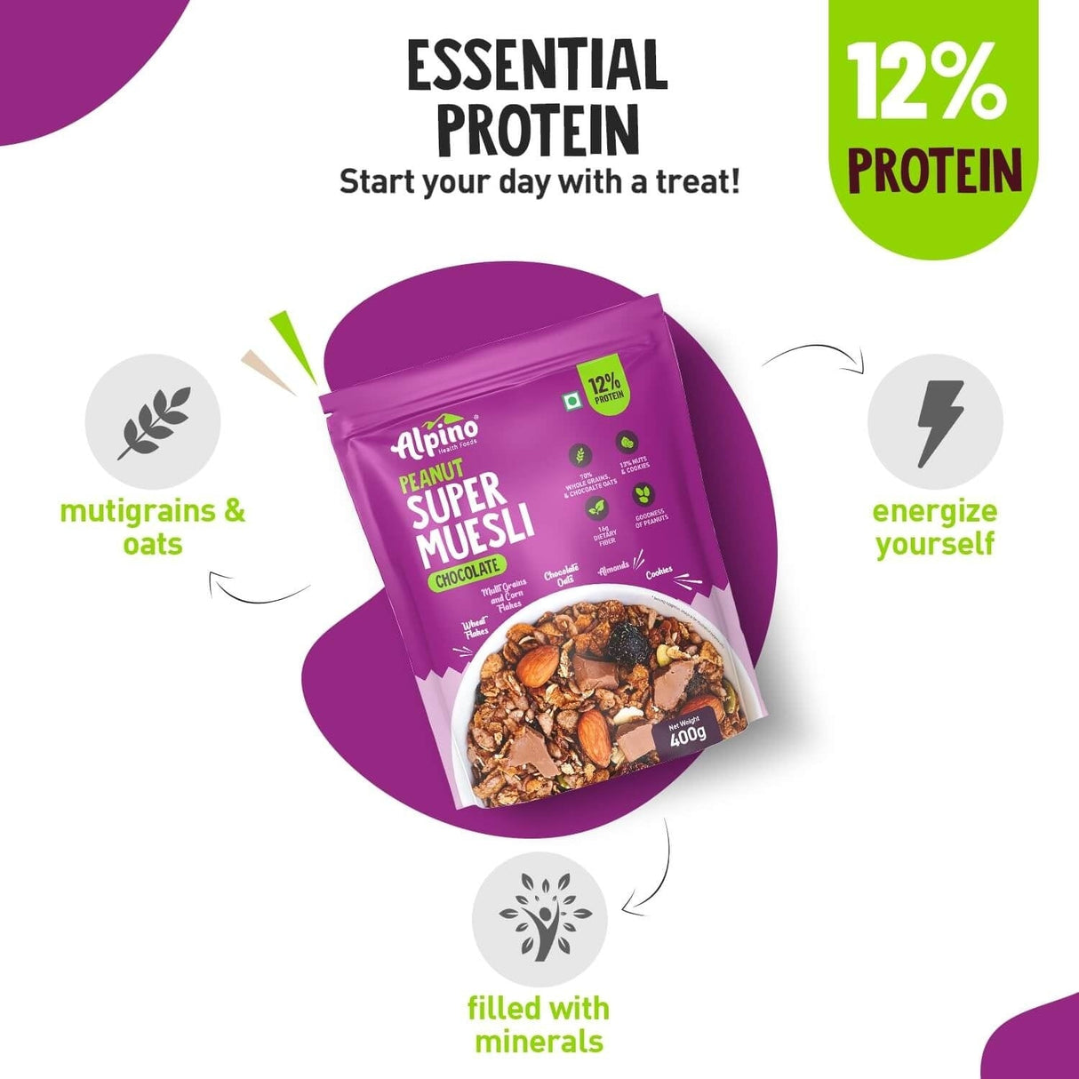 Alpino Super Muesli (Whole Grain Breakfast Cereal) - 400 gm