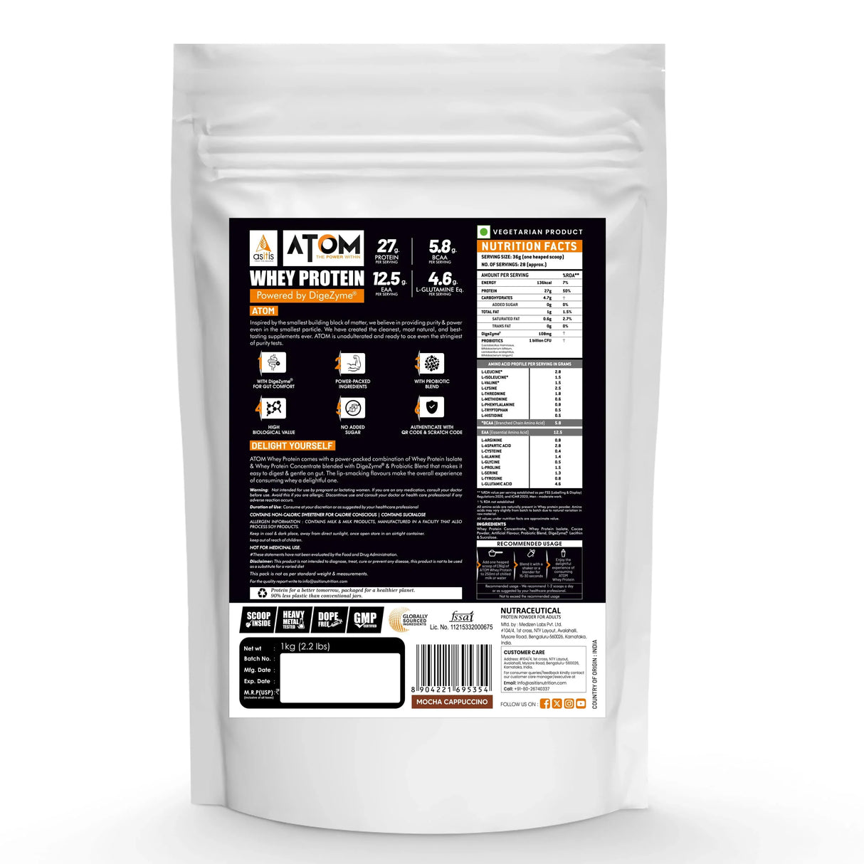 AS-IT-IS Atom Whey Protein with Digestive Enzymes - 1 kg (2.2 Lbs)