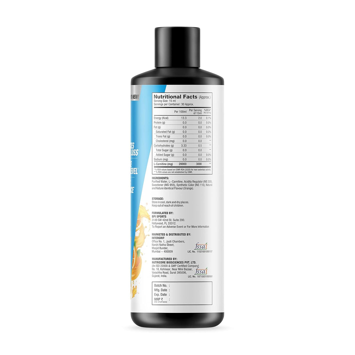 BPI Sports Liquid L-Carnitine 3000 mg - 30 Servings