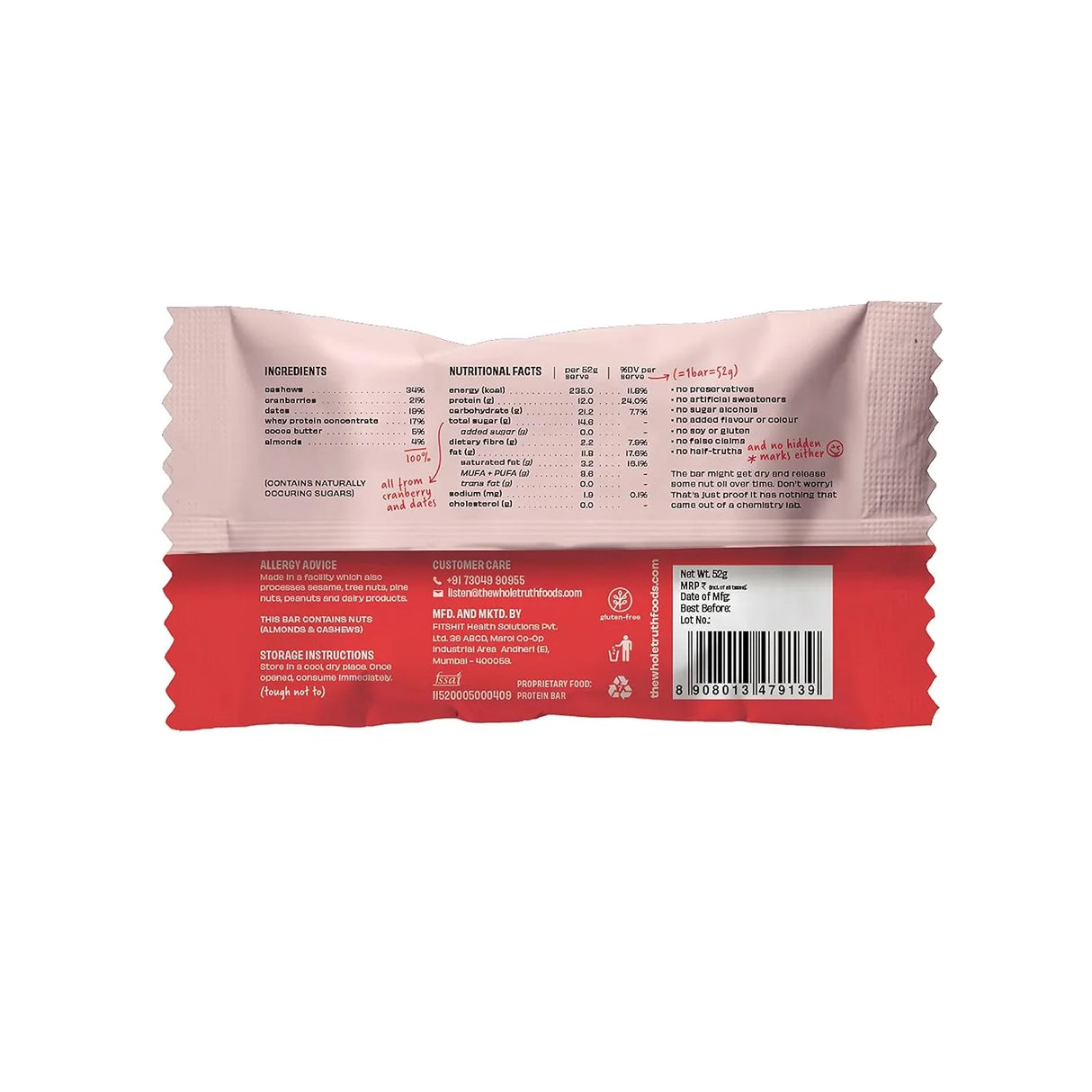 The Whole Truth - Protein Bars | Pack of 6 x 52g each | No Added Sugar | No Preservatives | No Artificial Sweeteners