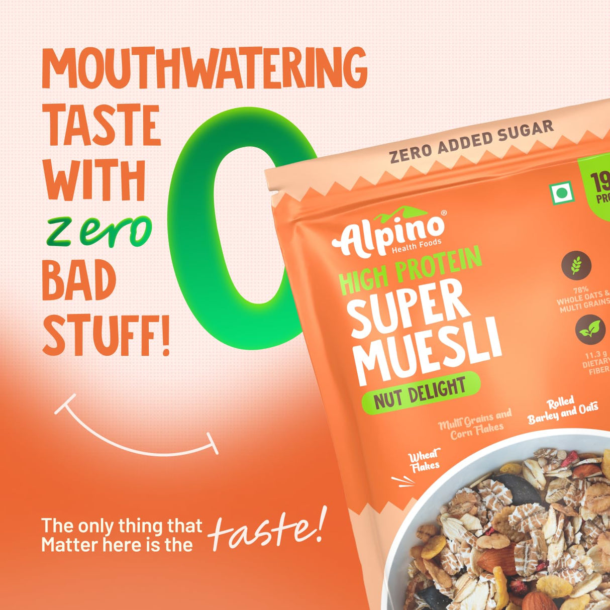 Alpino Protein Rich Super Muesli (Whole Grain Breakfast Cereal) - 750 gm