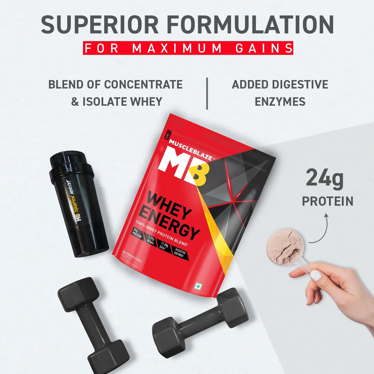 MuscleBlaze Whey Energy 100% Whey Protein Blend 2.2 Lbs