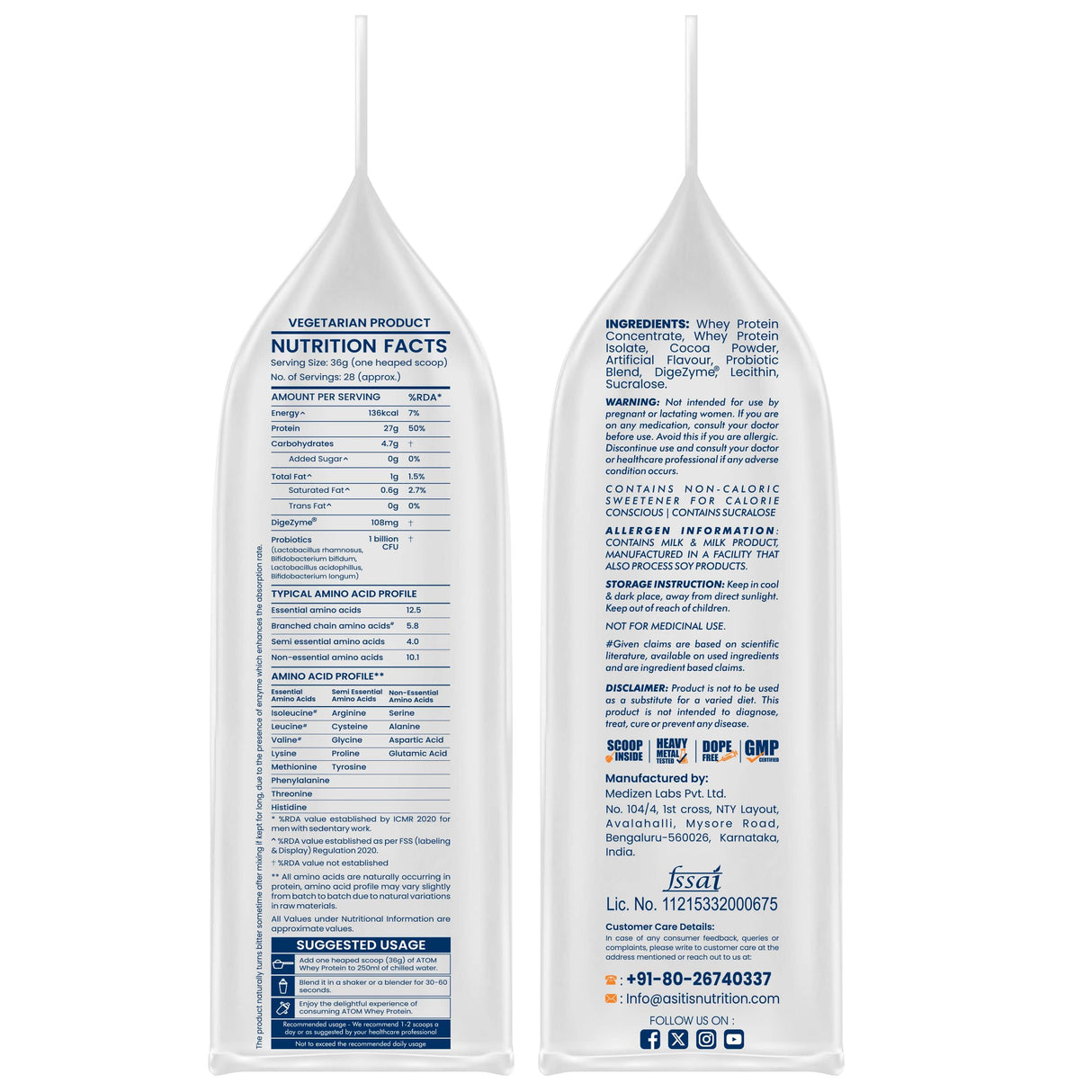 AS-IT-IS Atom Whey Protein with Digestive Enzymes - 1 kg (2.2 Lbs)