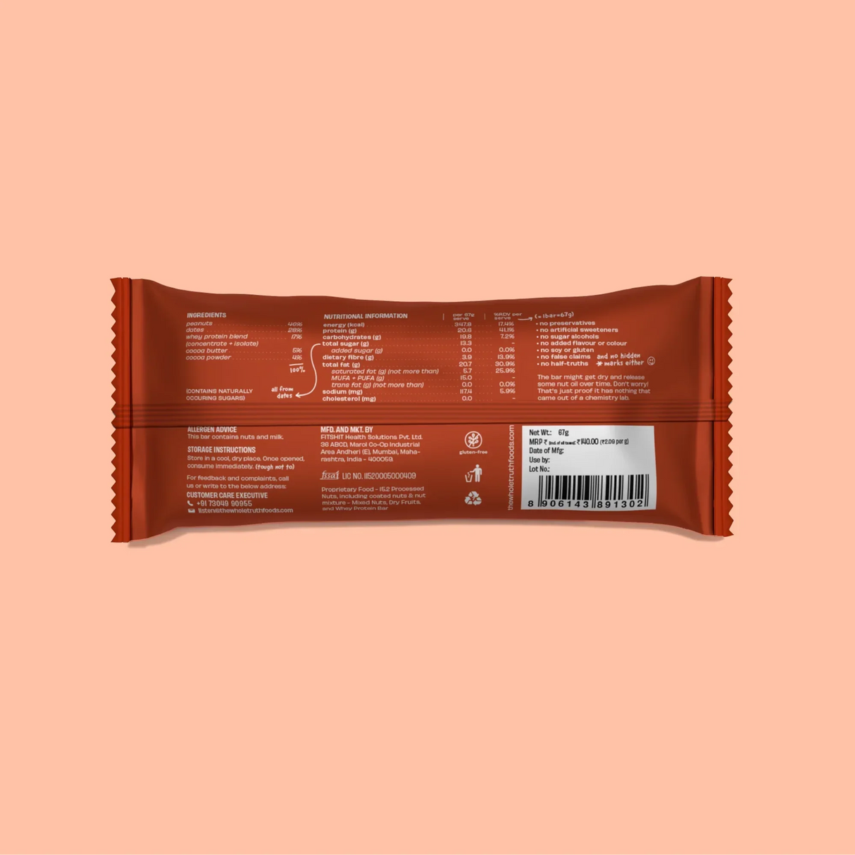 The Whole Truth - Protein Bars | Pack of 6 x 67g each | No Added Sugar | No Preservatives | No Artificial Sweeteners |