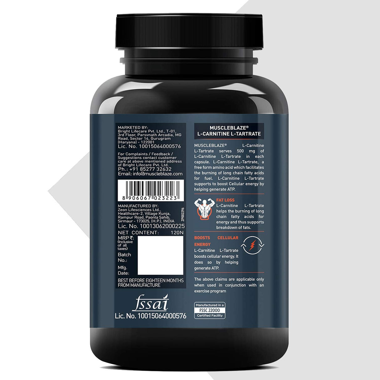 MuscleBlaze L-Carnitine L-Tartrate - 120 Capsules