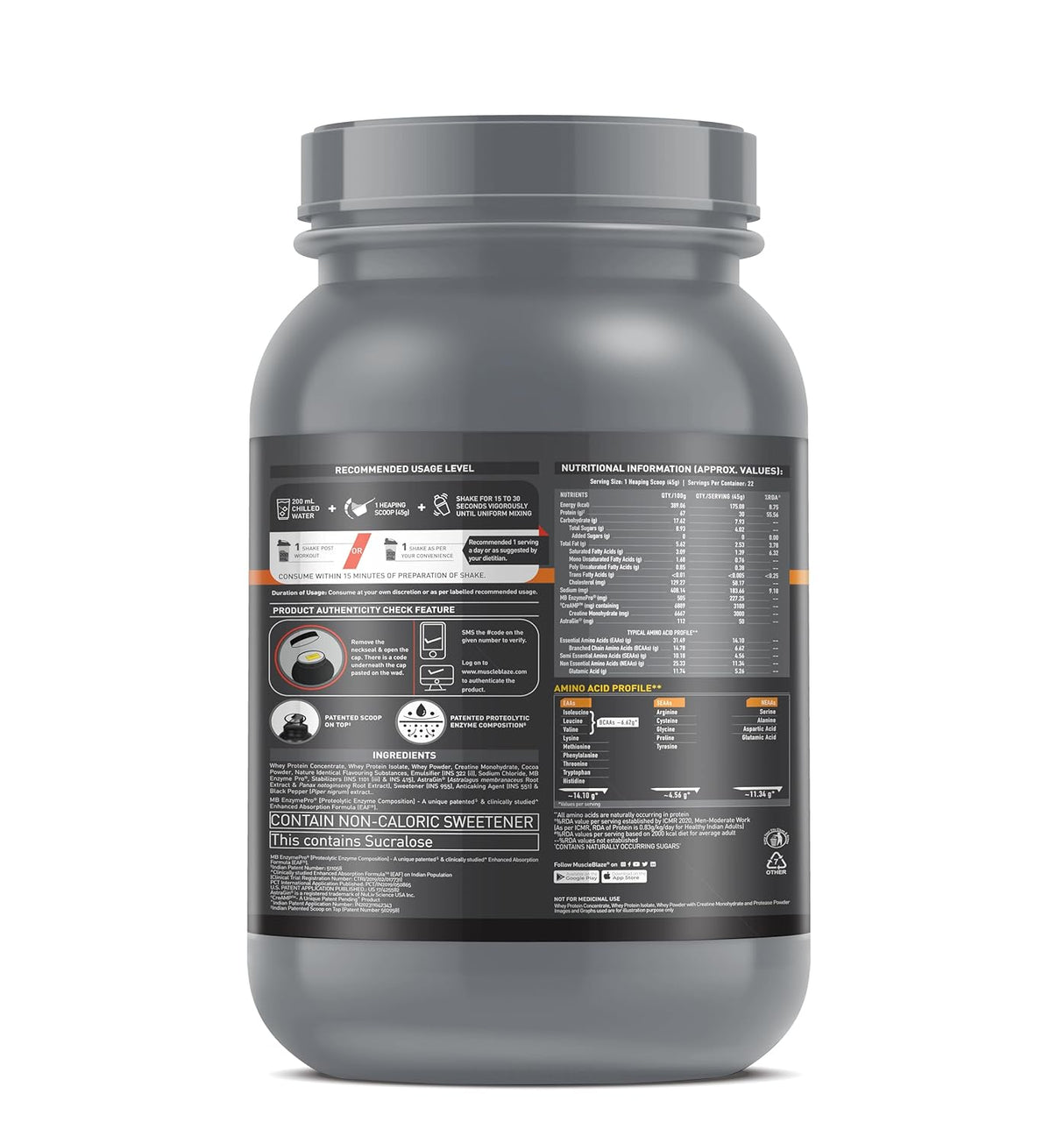 MuscleBlaze Biozyme Performance Whey Protein PR - 2.2 Lbs