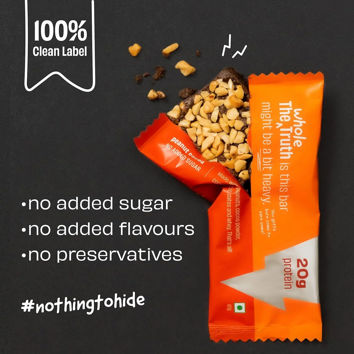 The Whole Truth - Protein Bars | Pack of 6 x 67g each | No Added Sugar | No Preservatives | No Artificial Sweeteners |