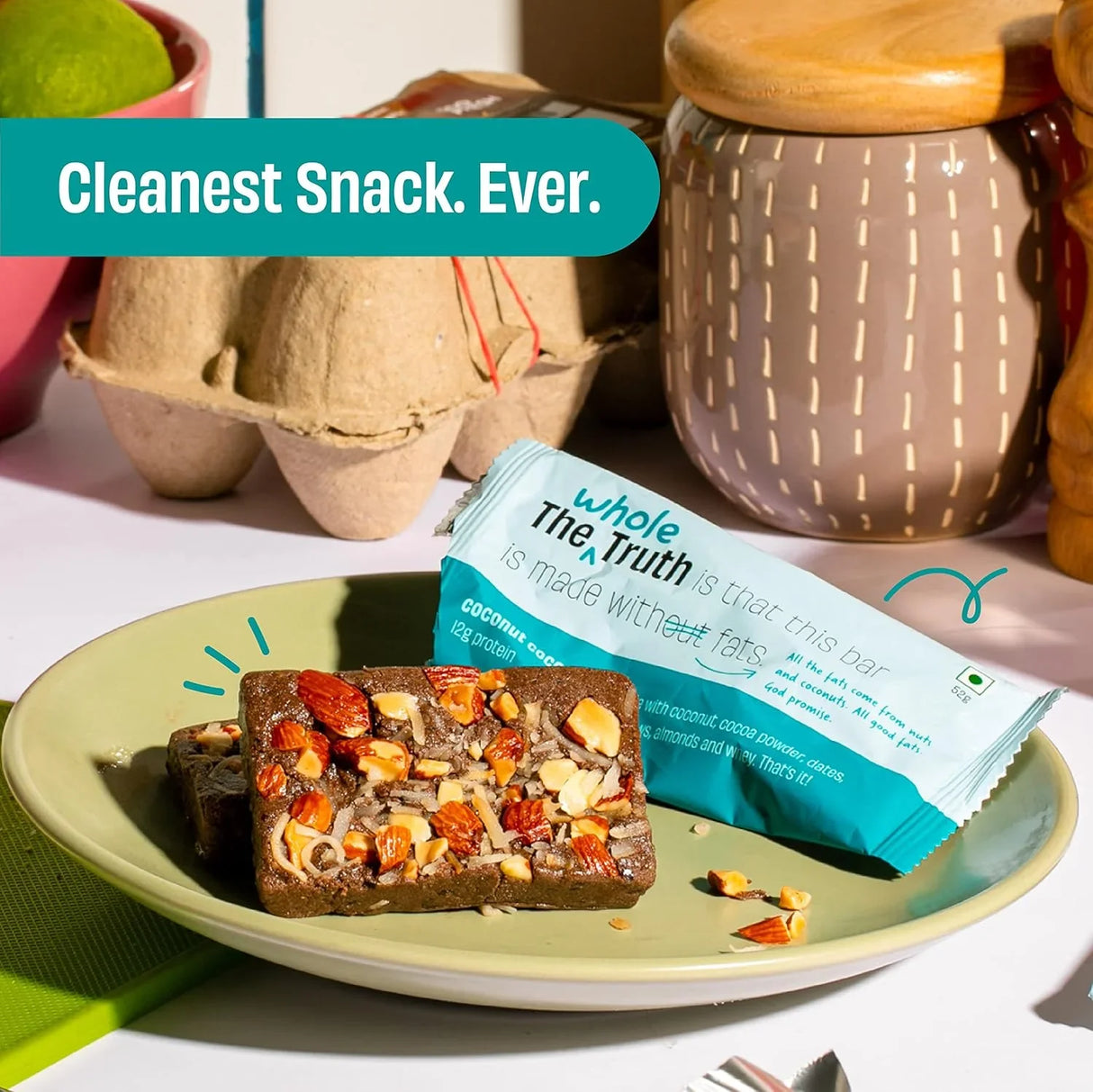 The Whole Truth - Protein Bars | Pack of 6 x 52g each | No Added Sugar | No Preservatives | No Artificial Sweeteners