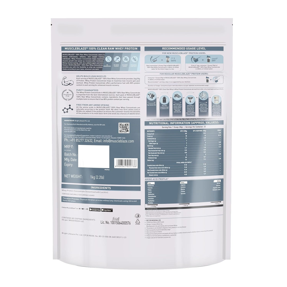 MuscleBlaze 100% Clean Raw Whey Concentrate - 2.2 Lbs