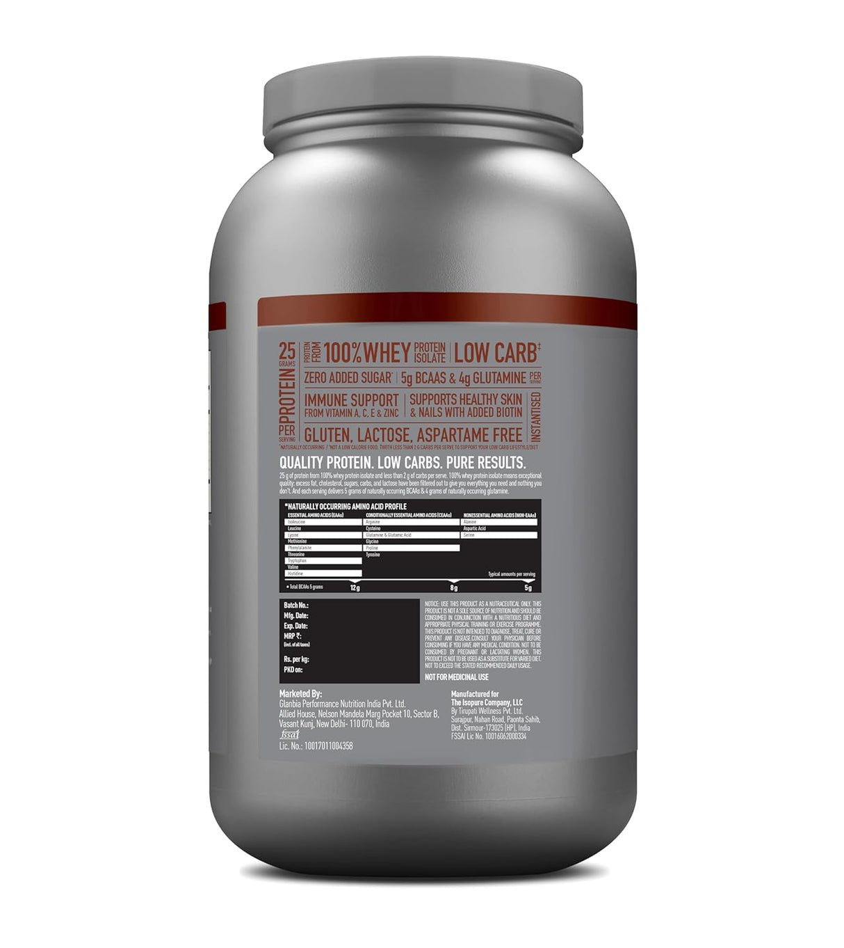 Isopure Low Carb 100% Whey Protein Isolate -2.2 Lbs ( 1 kg )
