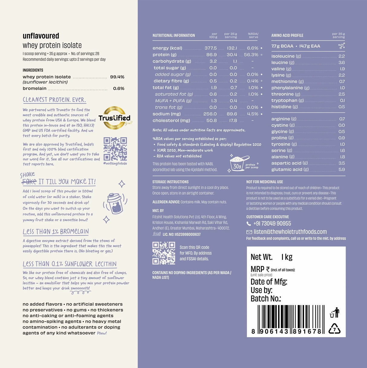 The Whole Truth 30g Whey Protein Isolate - 1kg (Pack of 2)