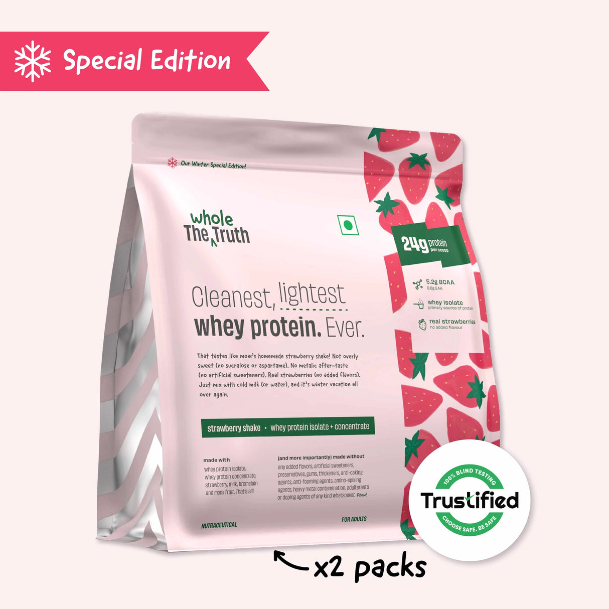 The Whole Truth 24g Whey Protein Concentrate - 1 Kg (Pack of 2)