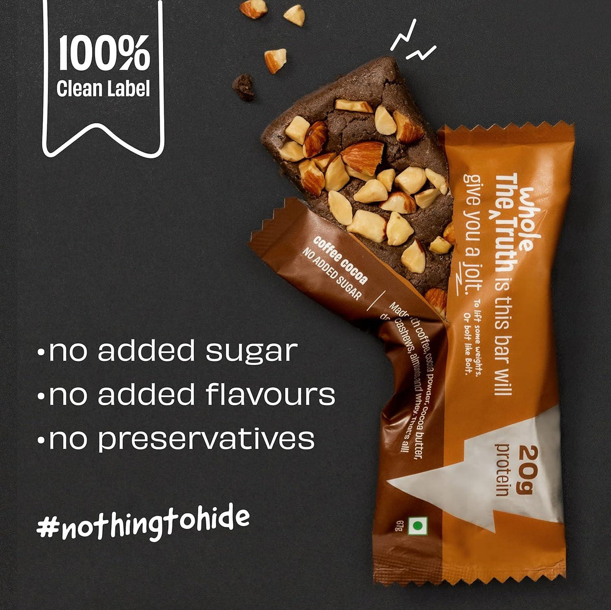 The Whole Truth - Protein Bars | Pack of 6 x 67g each | No Added Sugar | No Preservatives | No Artificial Sweeteners |