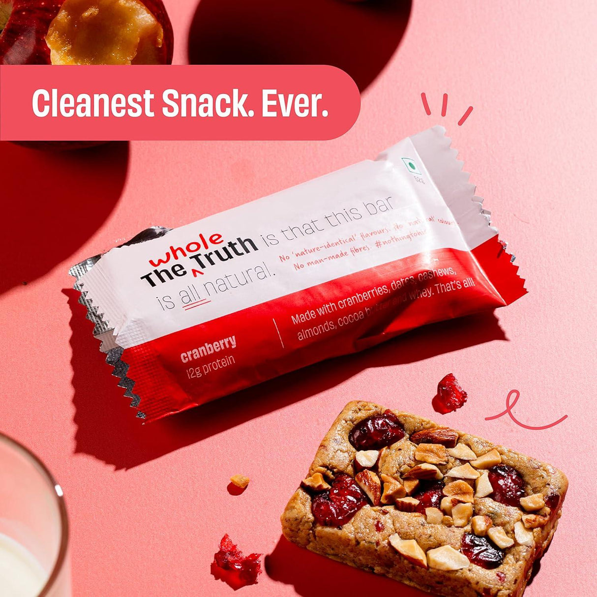 The Whole Truth - Protein Bars | Pack of 6 x 52g each | No Added Sugar | No Preservatives | No Artificial Sweeteners