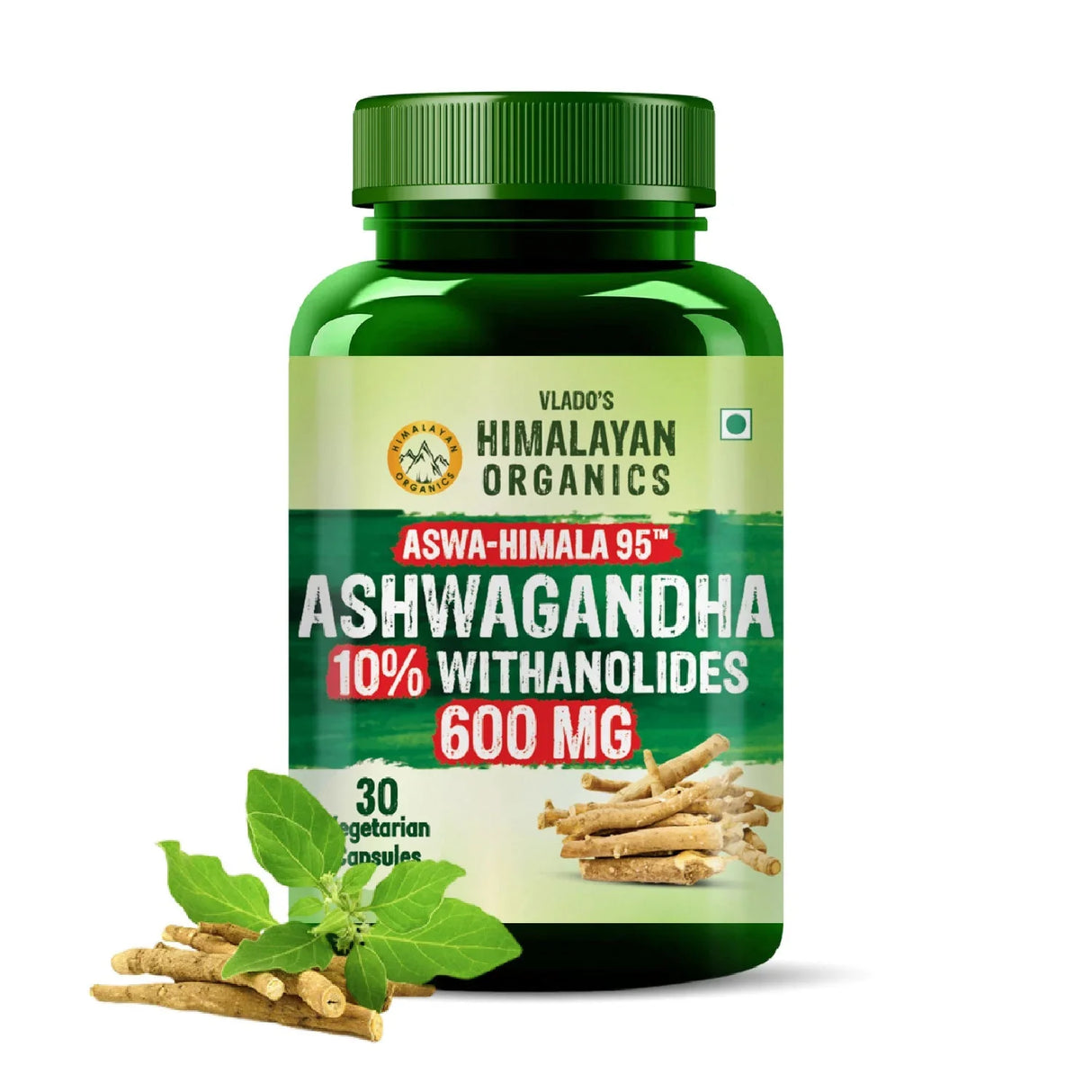 Vlado's Himalayan Organics, Ashwagandha 10% Withanolides 600mg, High Potency Ayurvedic Supplement - 30 Capsules