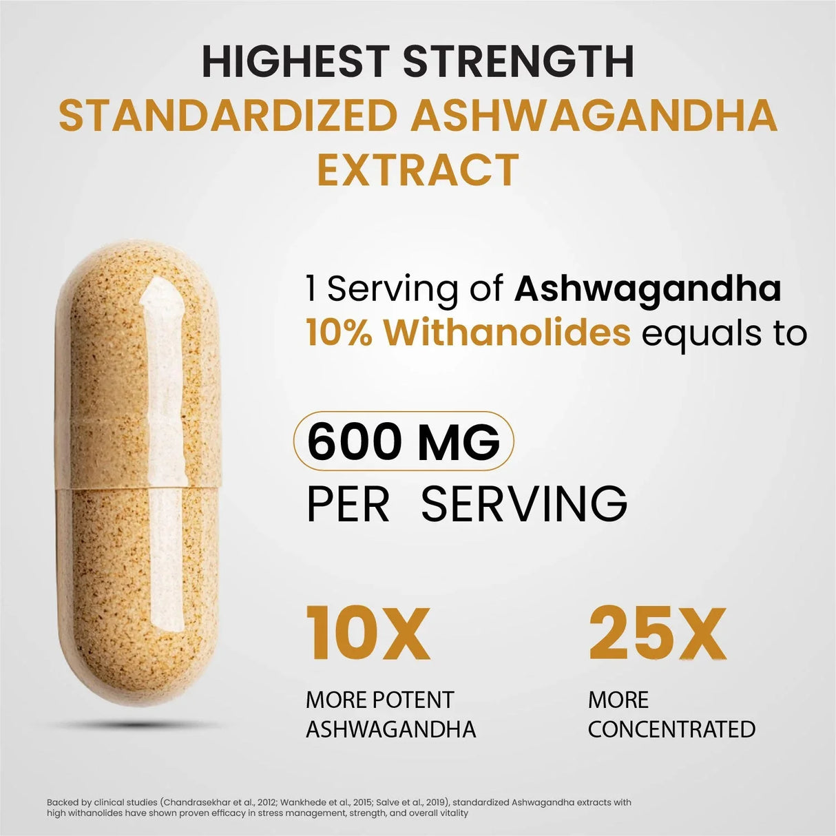 Vlado's Himalayan Organics, Ashwagandha 10% Withanolides 600mg, High Potency Ayurvedic Supplement - 30 Capsules