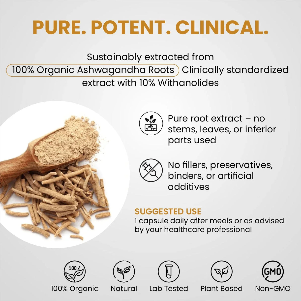 Vlado's Himalayan Organics, Ashwagandha 10% Withanolides 600mg, High Potency Ayurvedic Supplement - 30 Capsules