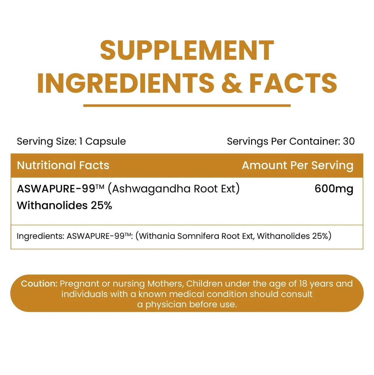 Vlado's Himalayan Organics, Ashwagandha 25% Withanolides 600mg, Maximum Potency Ayurvedic Supplement - 30 Capsules