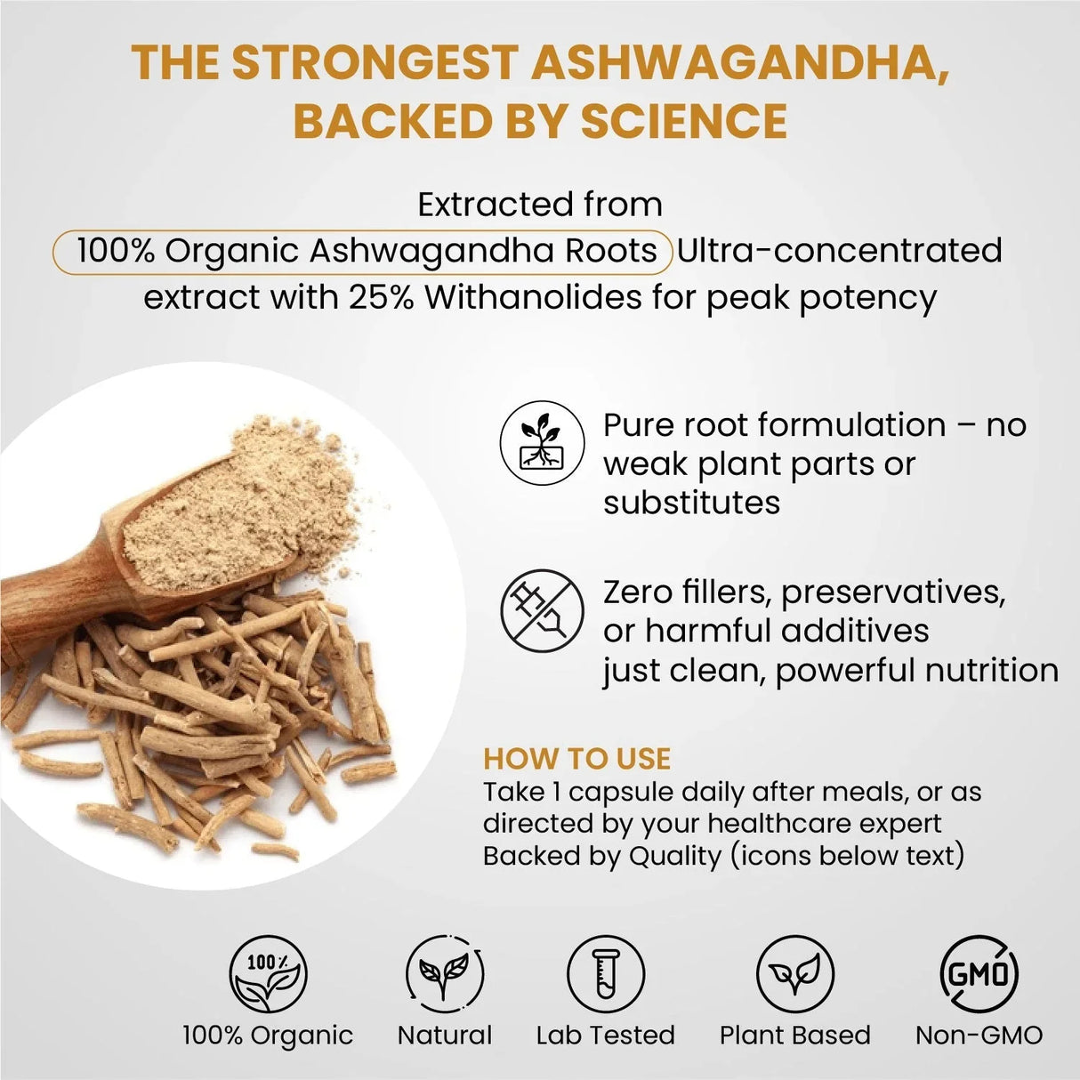 Vlado's Himalayan Organics, Ashwagandha 25% Withanolides 600mg, Maximum Potency Ayurvedic Supplement - 30 Capsules