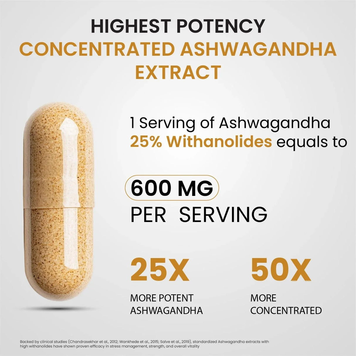 Vlado's Himalayan Organics, Ashwagandha 25% Withanolides 600mg, Maximum Potency Ayurvedic Supplement - 30 Capsules