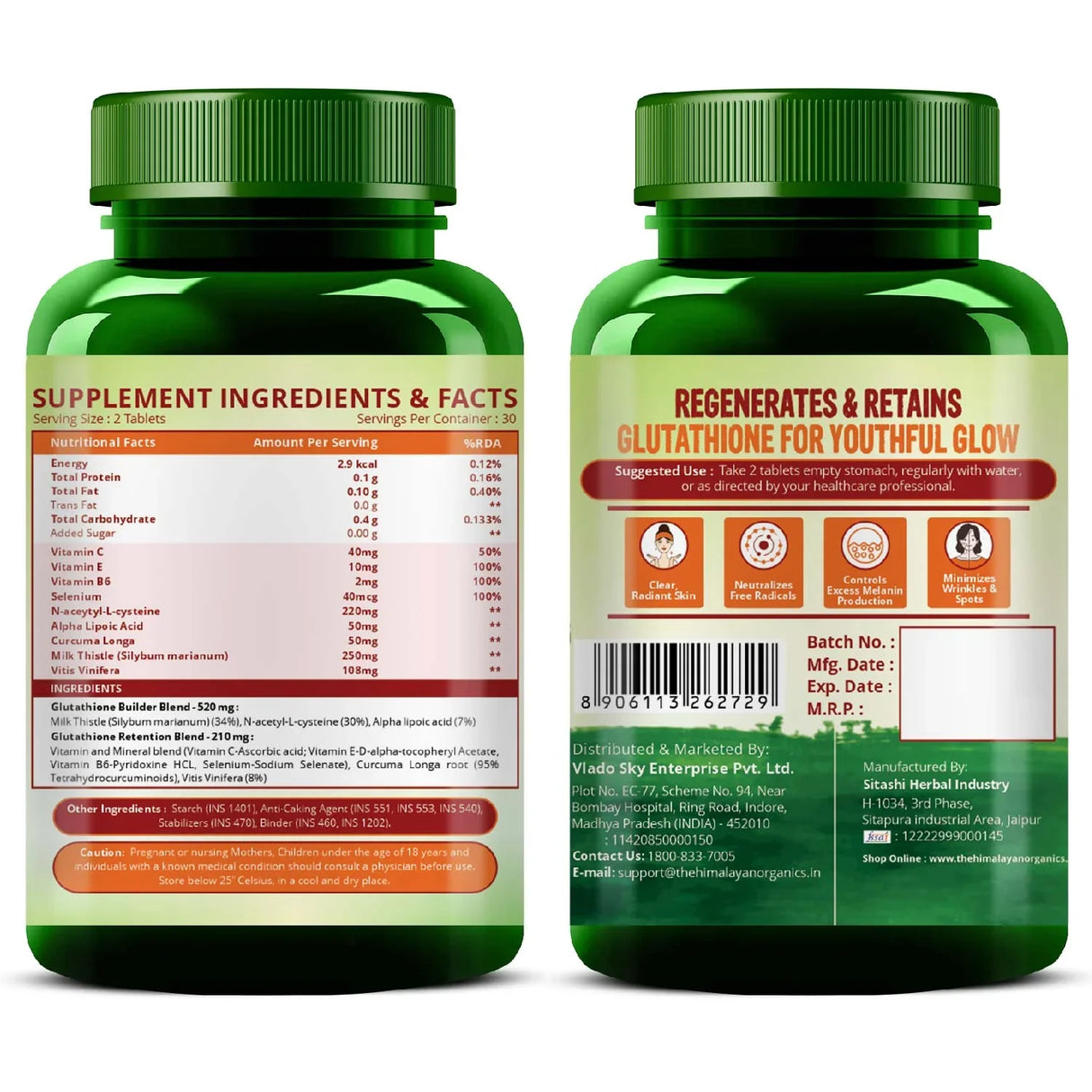 Himalayan Organics, Glutathione Builder Vitamin C E B6 Curcumin