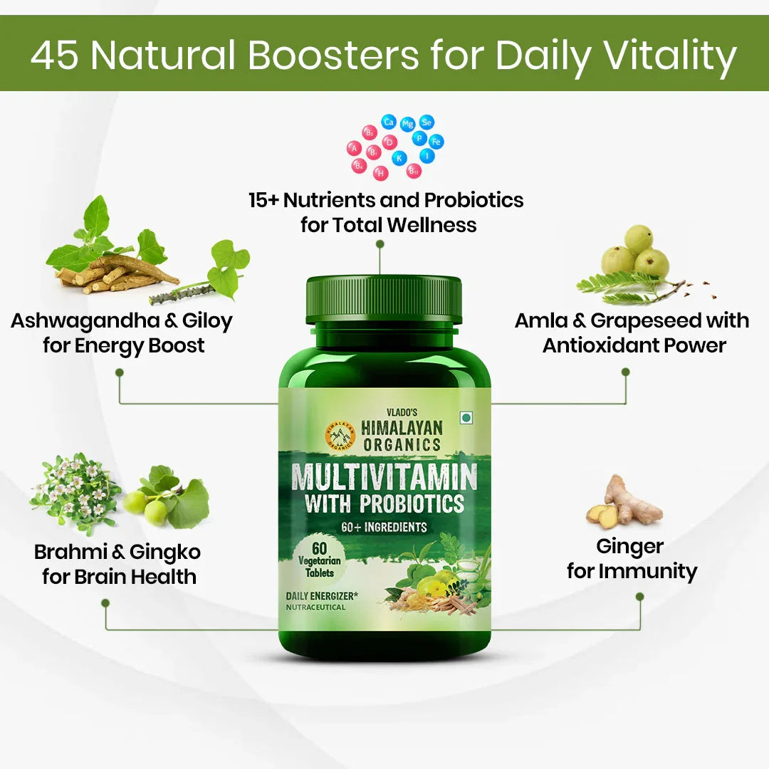 Himalayan Organics, Multivitamin with Probiotics, 60 Ingredients
