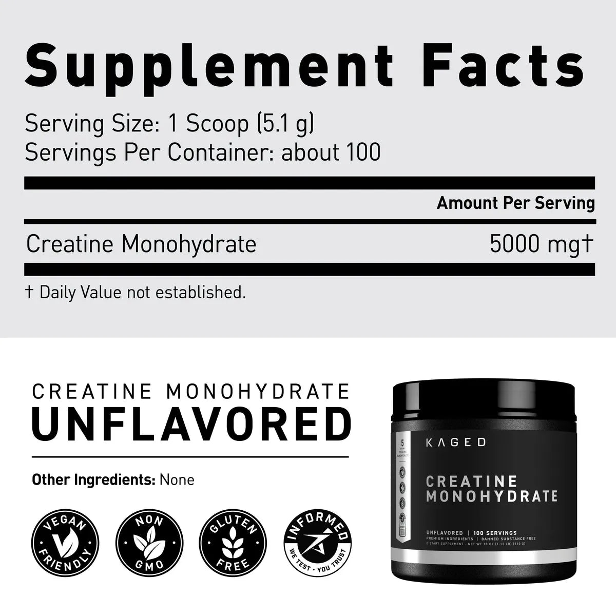 Kaged Creatine Monohydrate - 100 Servings